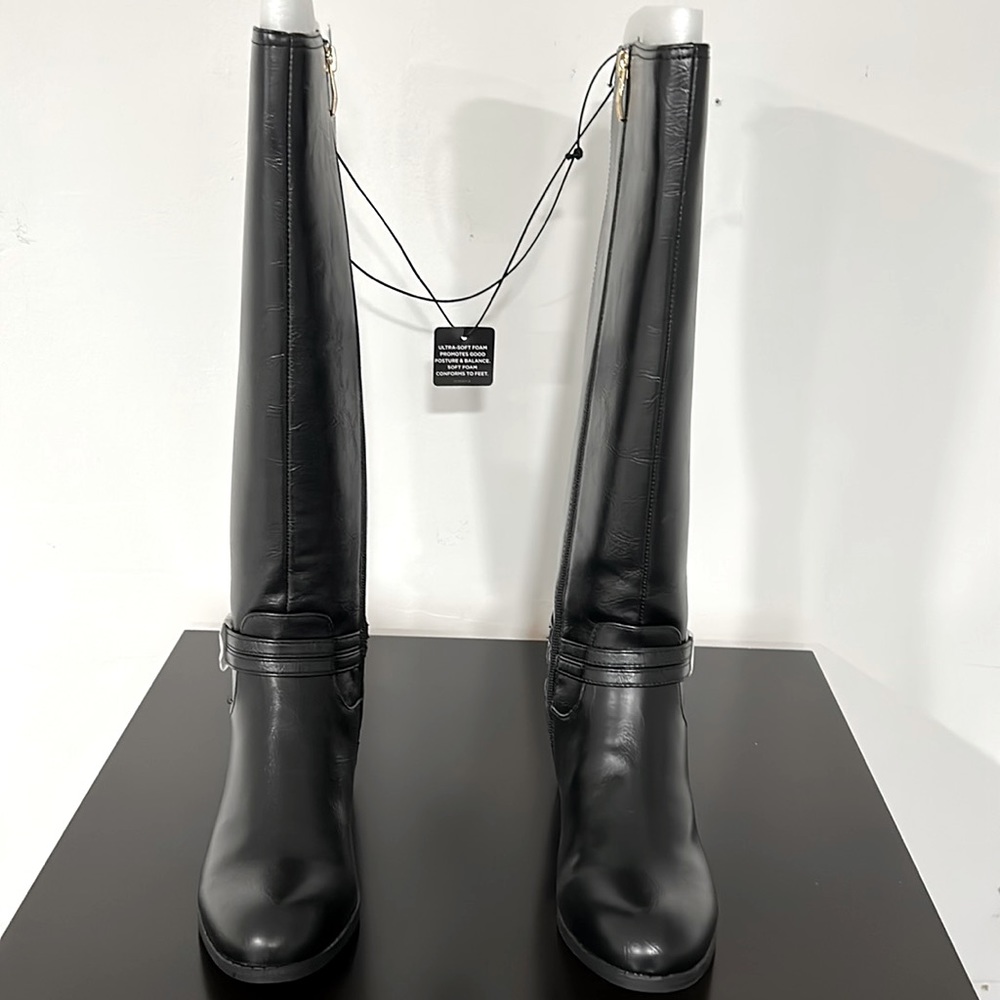 Low Heeled Black Knee High Boots